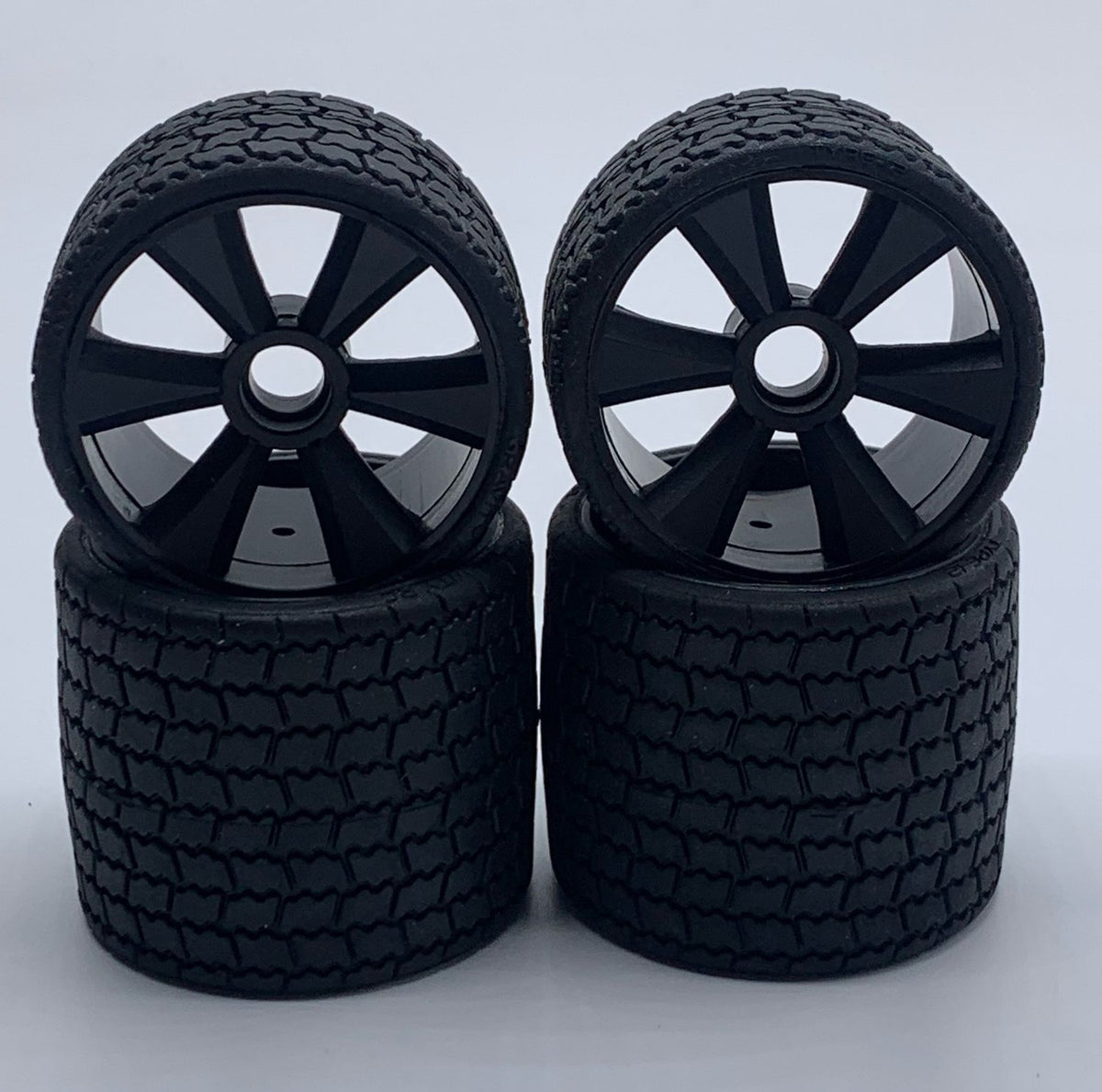 Gravity TYPE12 12th scale rubber tires, black wheel, set of 4, pre glued