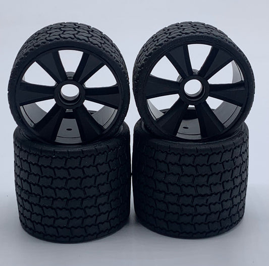 Gravity TYPE12 12th scale rubber tires, black wheel, set of 4, pre glued